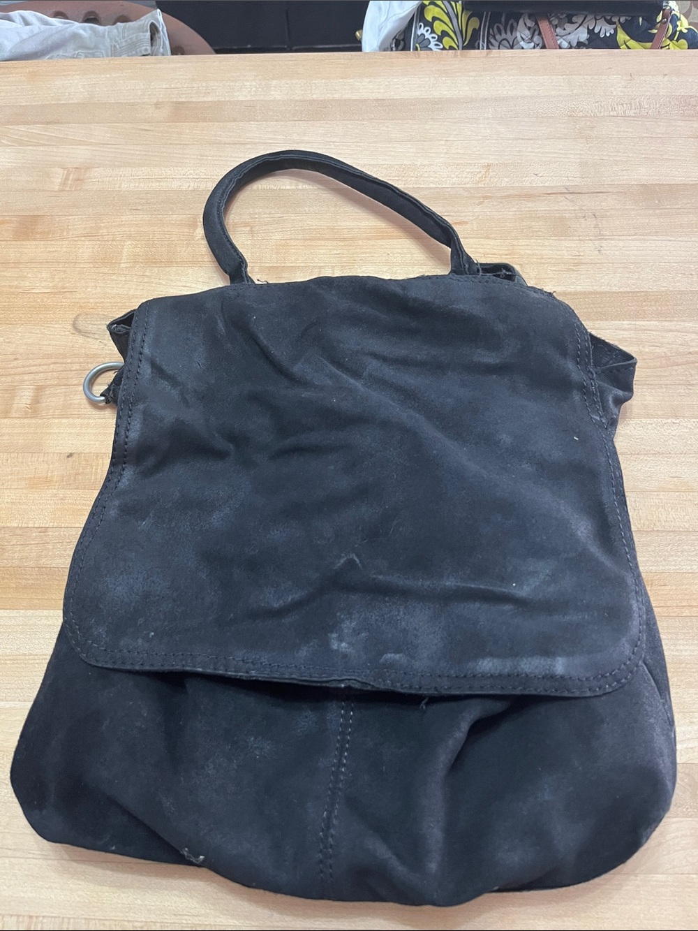 We The Free Black Suede Backpack Tote with Top Handle